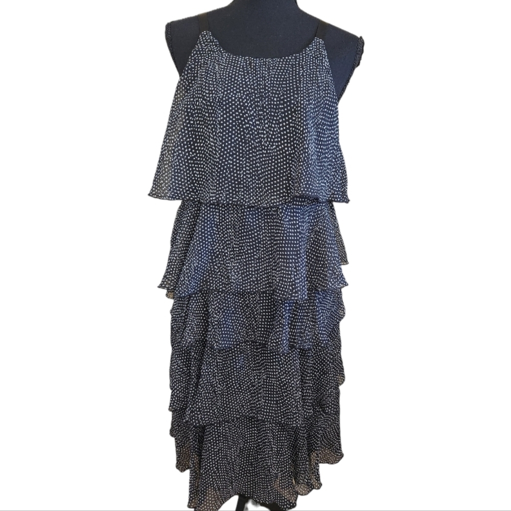 CONNECTED APPAREL polkadot speckled tiered layered sundress dress black white 12
